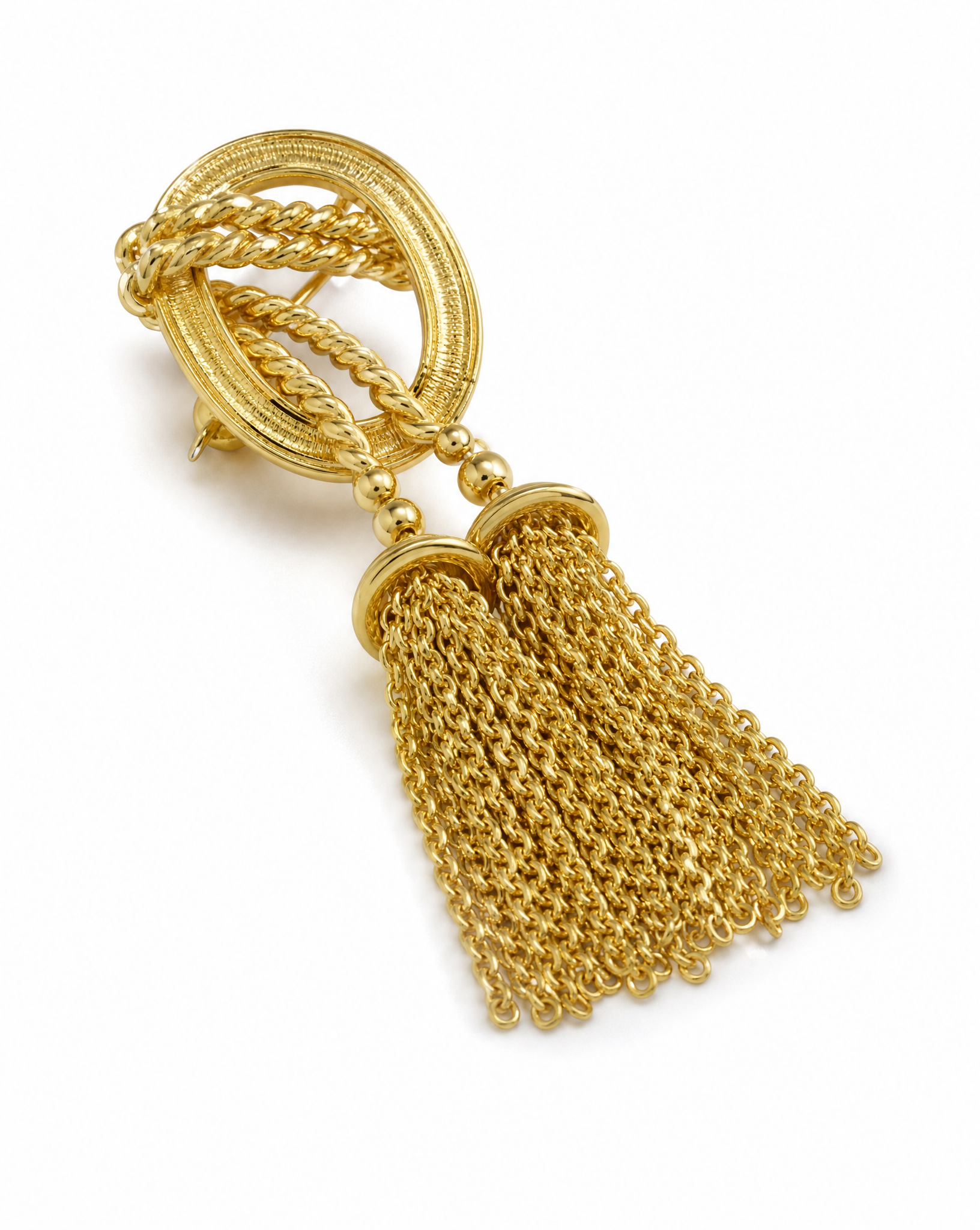 Golden Tassel Knot Brooch - Chain Fringe Statement Pin