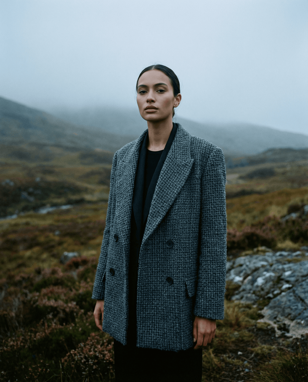 Textured Double Breasted Tailored Blazer