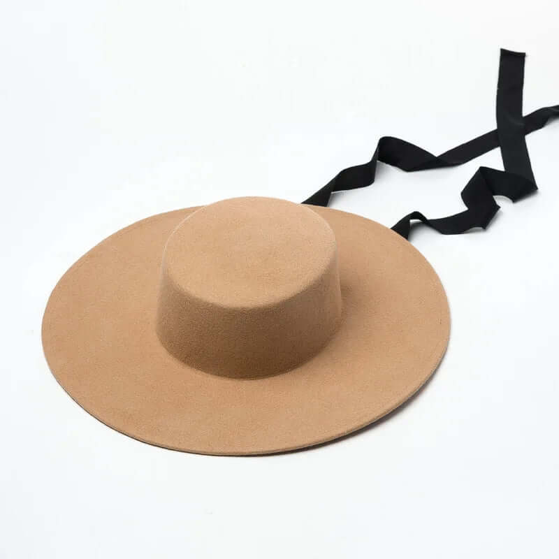 Medium Brim Boater Hat with Ties - 100% Wool