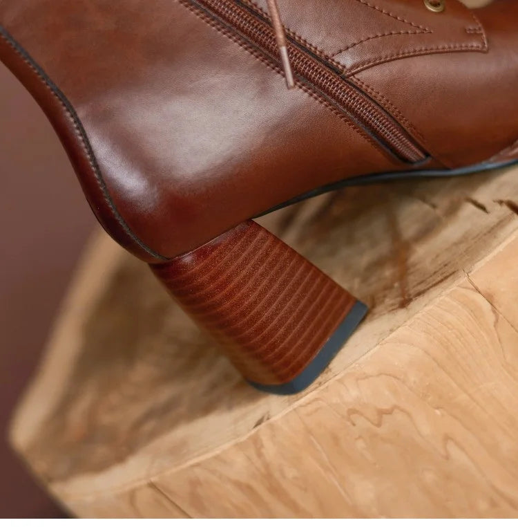 Lace-Up Leather Heeled Ankle Boots