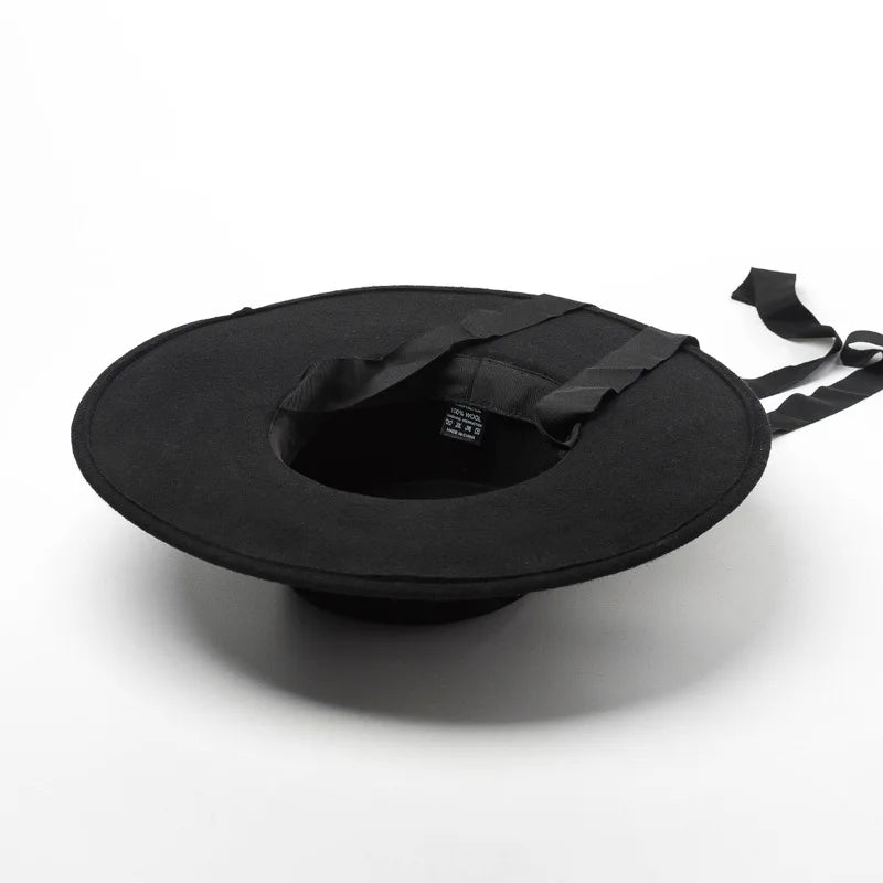 Medium Brim Boater Hat with Ties - 100% Wool