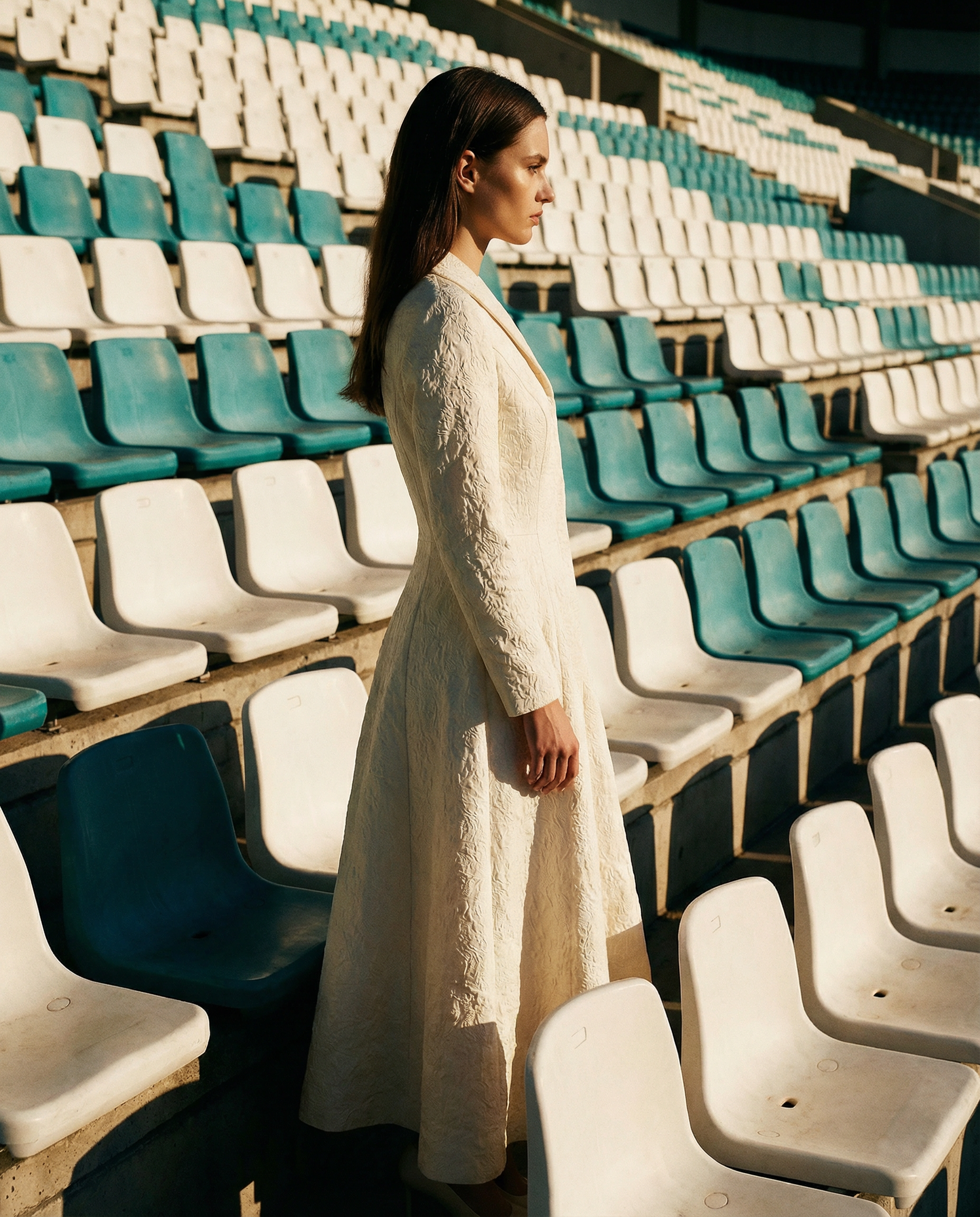Ivory Structured Coat Dress with Bias-Cut Shawl Collar