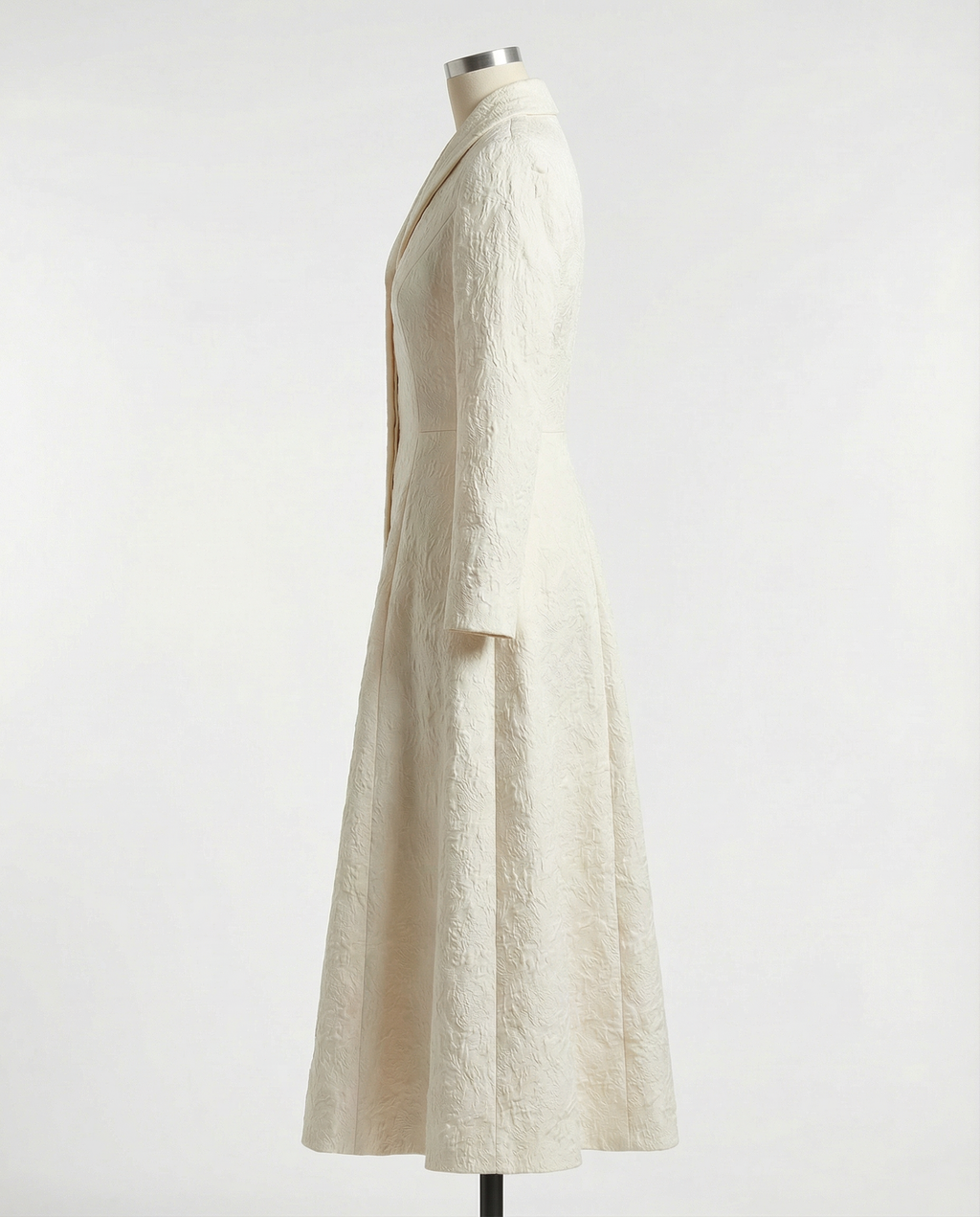 Ivory Structured Coat Dress with Bias-Cut Shawl Collar