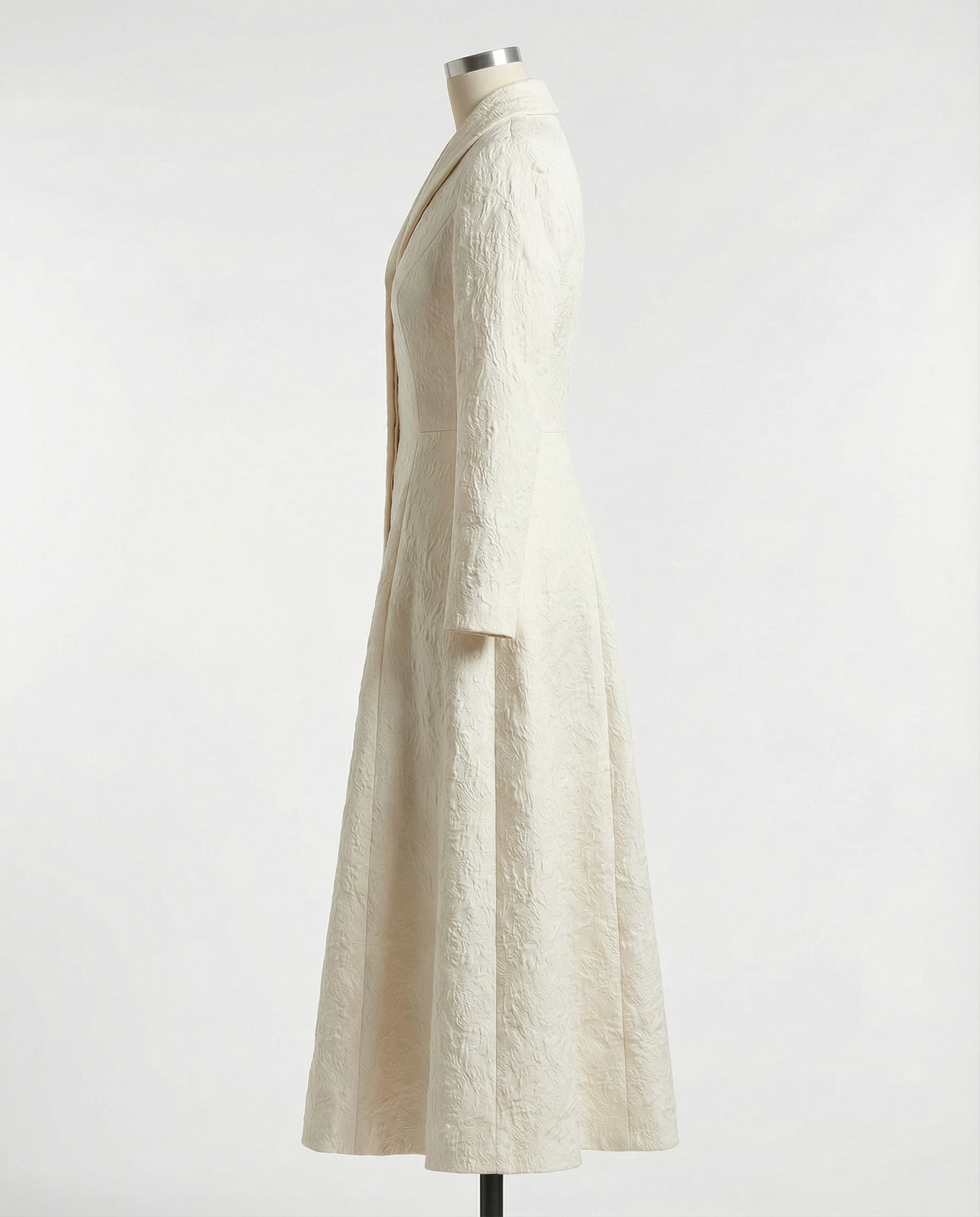 Ivory Structured Coat Dress with Bias-Cut Shawl Collar