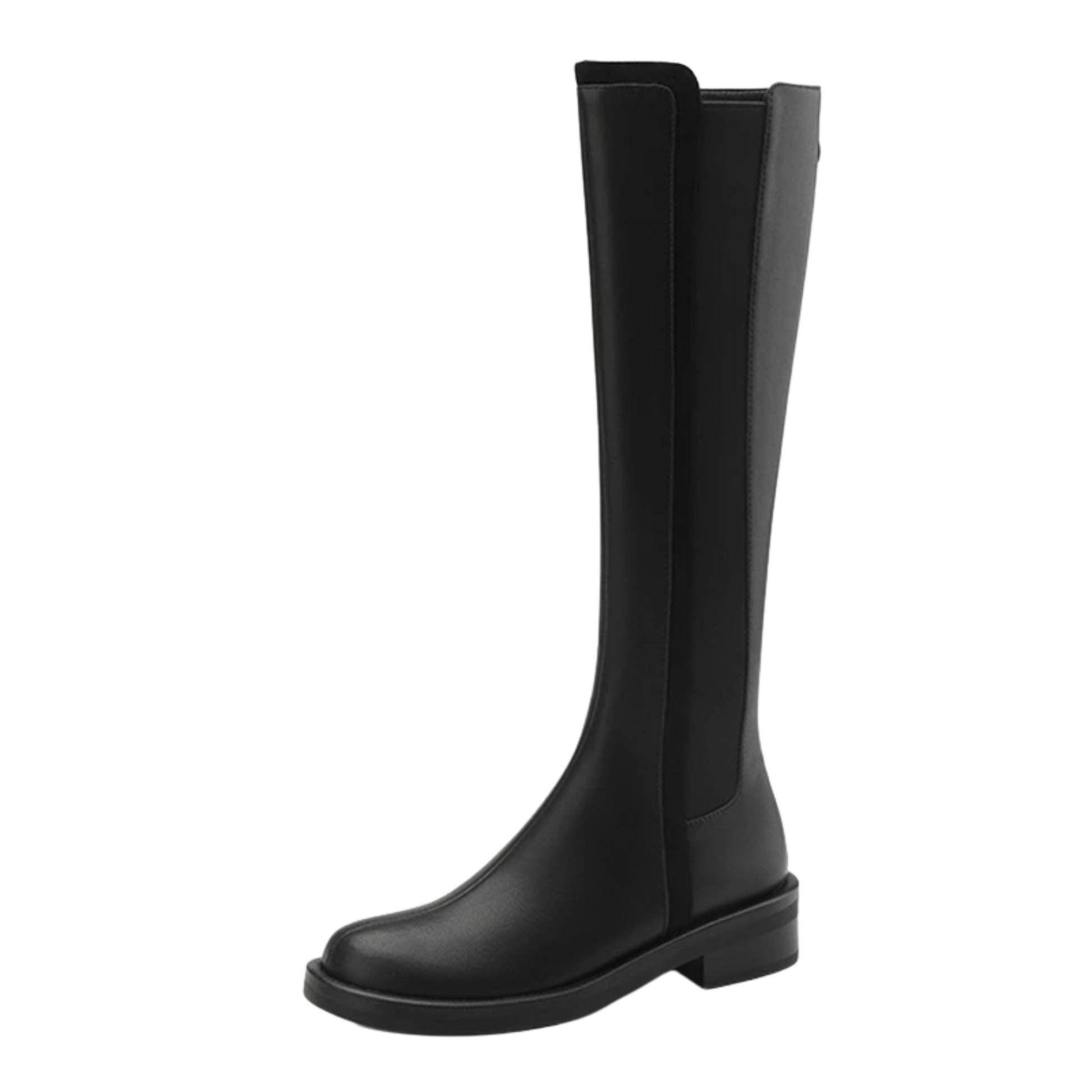 Knee High Leather Boots Flat Round Toe Equestrian Style