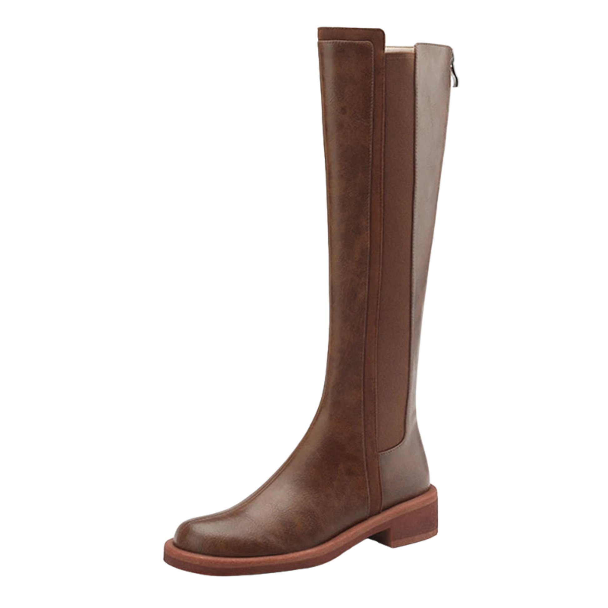Knee High Leather Boots Flat Round Toe Equestrian Style