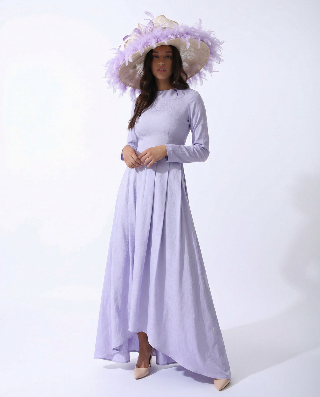 Long Sleeve Jacquard Maxi with Pleated Skirt
