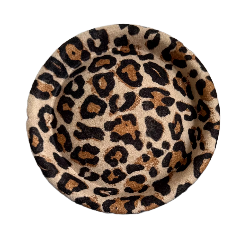 Leopard Print Pillbox Hat 100% Wool Adjustable