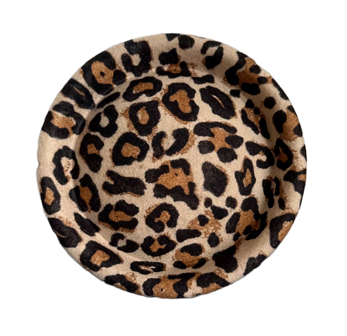 Leopard Print Pillbox Hat 100% Wool Adjustable