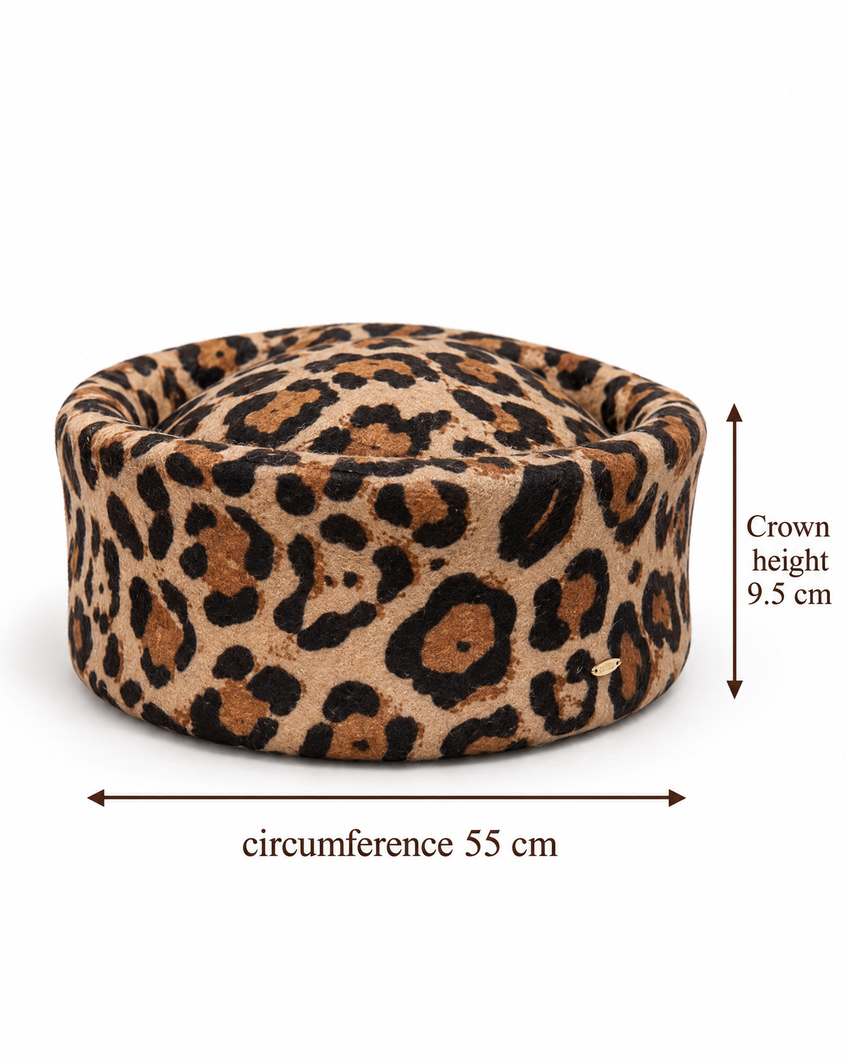 Leopard Print Pillbox Hat 100% Wool Adjustable