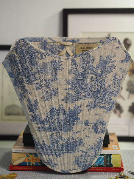 Premium Papillon Toile de Jouy Corset Top - French Blue