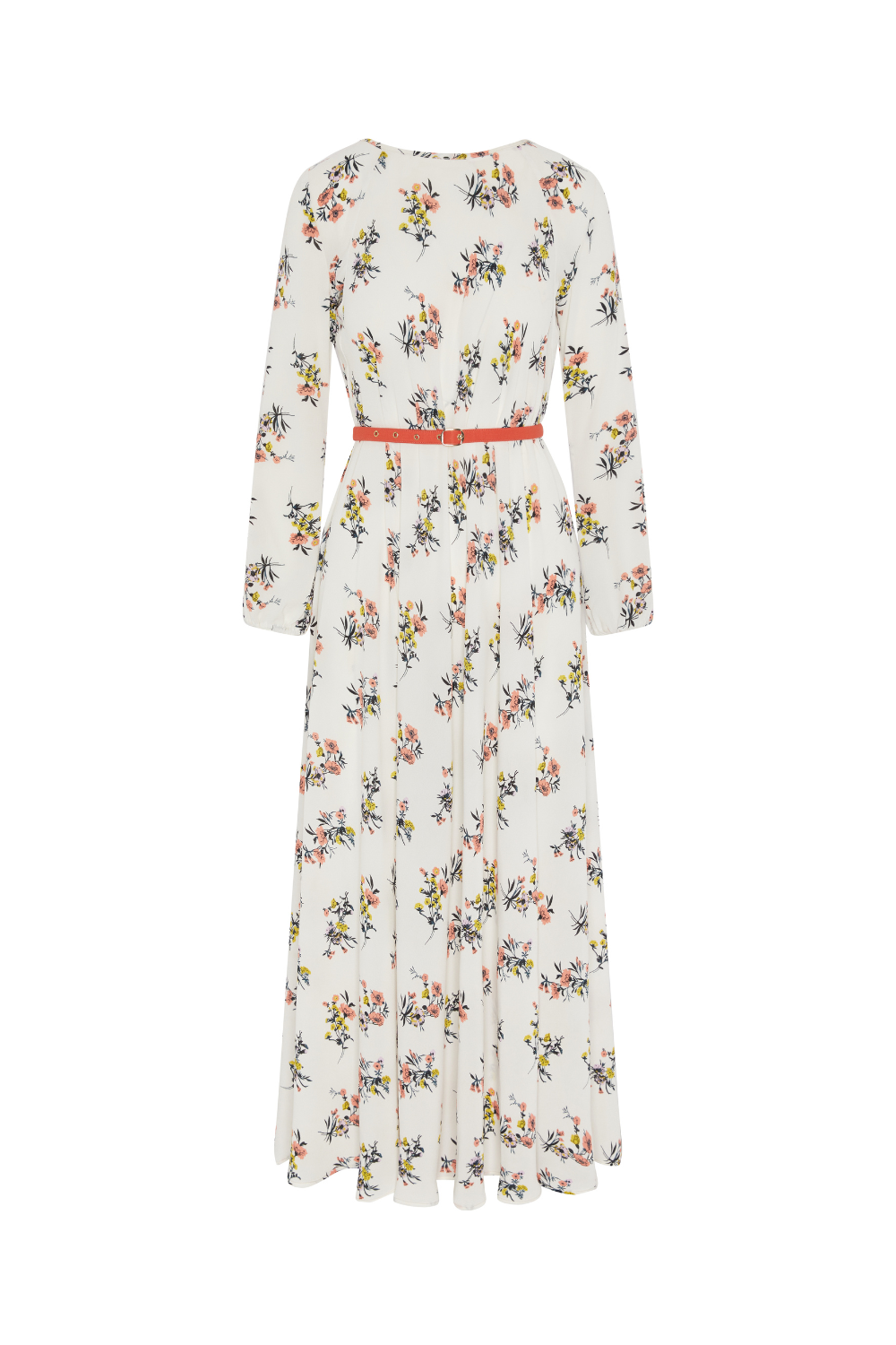 Floral Printed Crinke Chiffon Maxi Dress – Long Sleeves and Belt