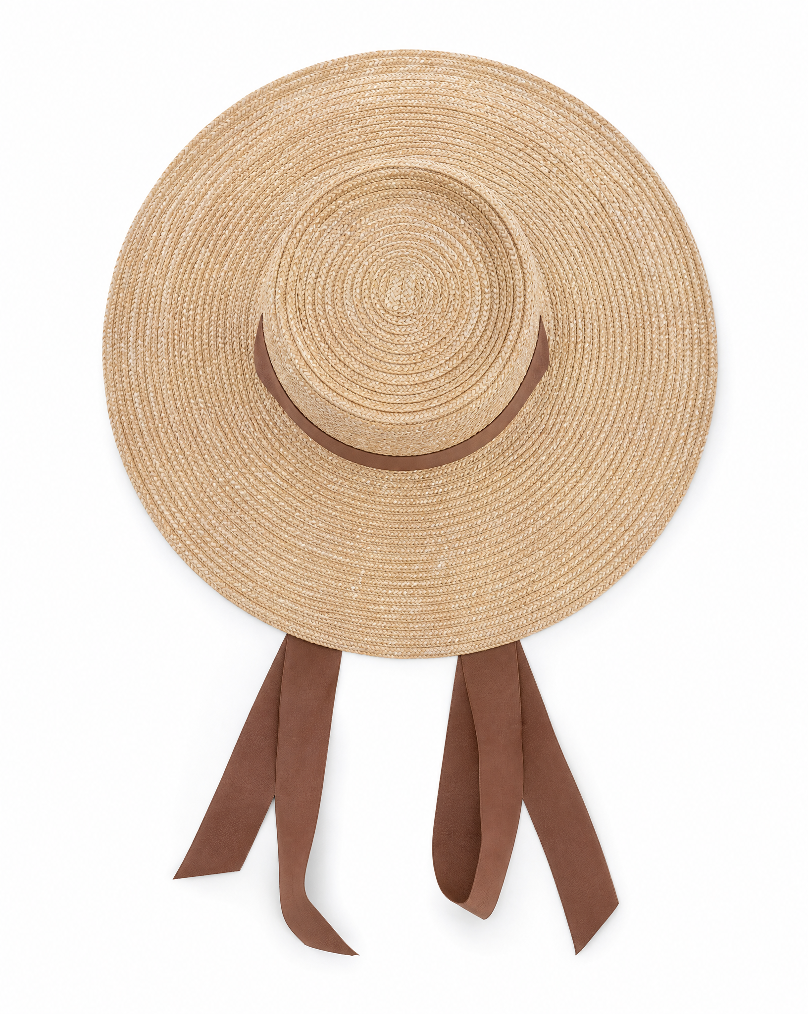 Raffia Straw Sun Hat with Chocolate Ribbon Ties
