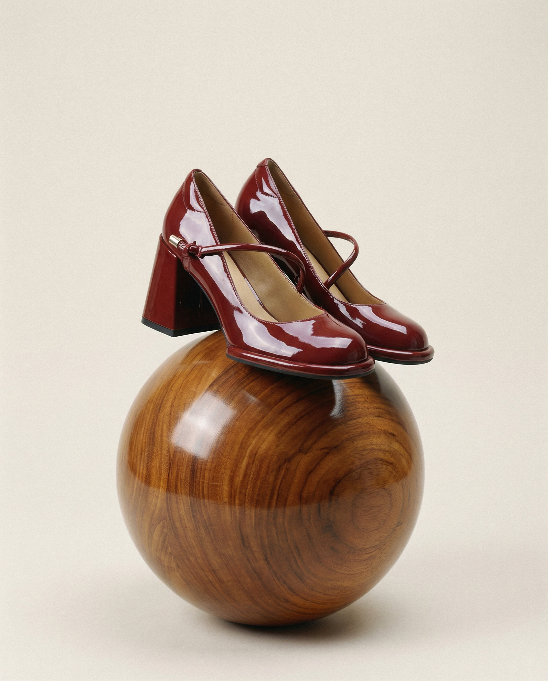 Kirschrote Mary Janes im Vintage-Stil mit quadratischer Zehenpartie und Blockabsatz