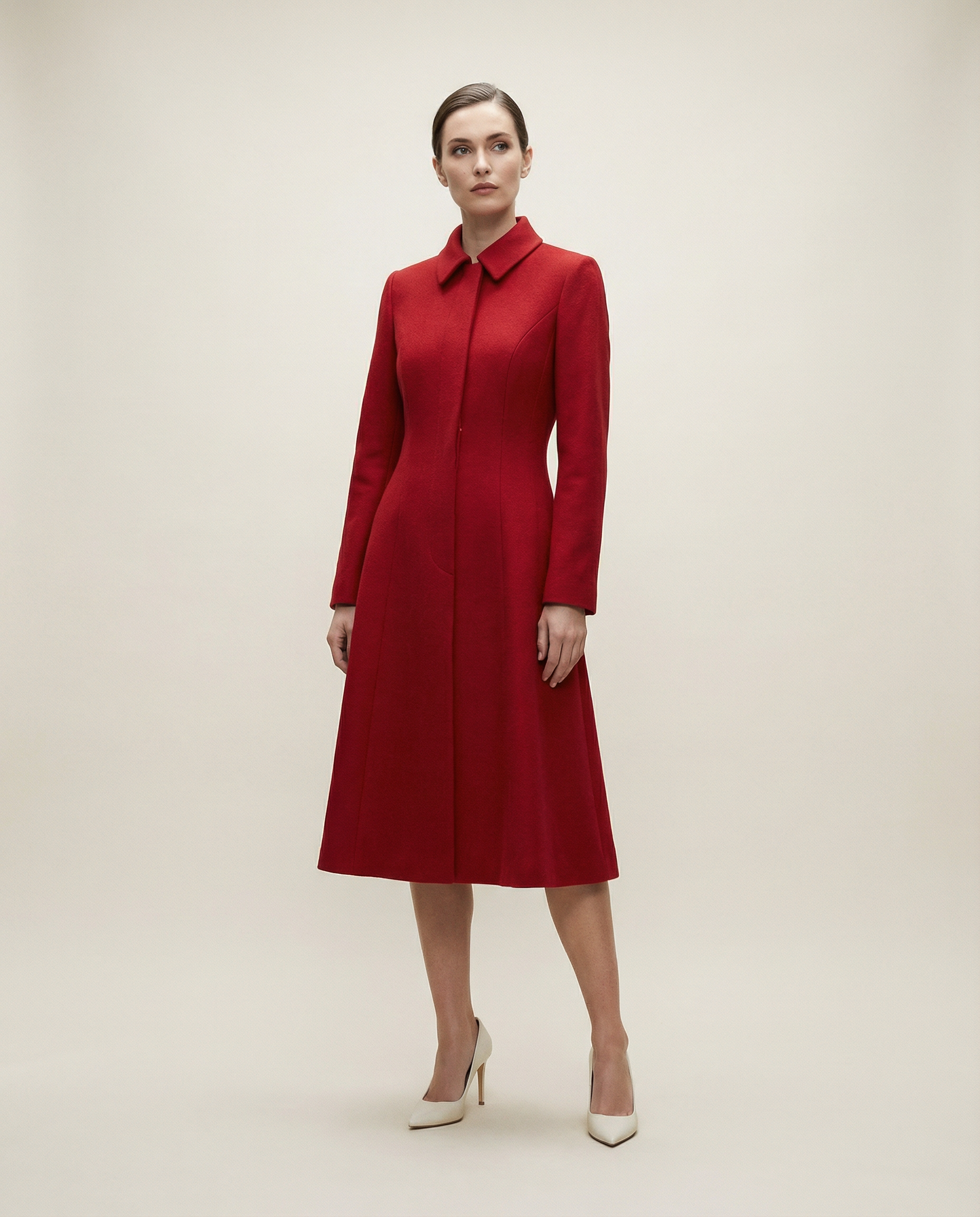 Tailored Red Wool Coat Dress