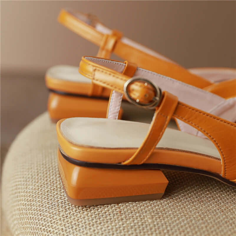 Square Toe Sling Back Flat Pumps - Ivory Leather