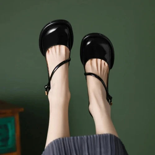Black Vintage Square Toe Block Heel Mary Janes