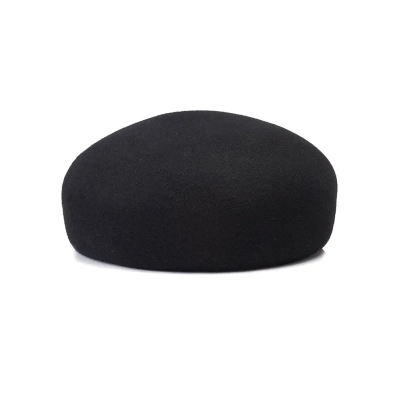 black Pillbox Hat 100% Wool Trapeze Shaped