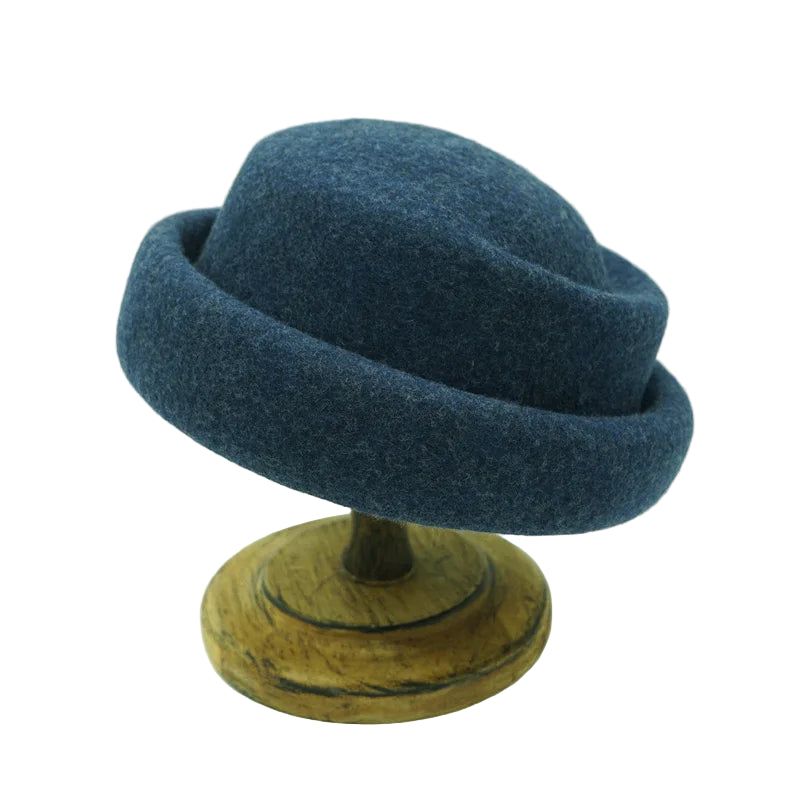 Pillbox Hat with Rolled Brim 100% Wool - Adjustable