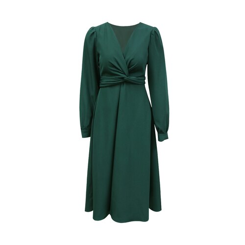 Zalinah White  Twist V-Neck Aline Wrap Midi Multiway Dress With Long Sleeves