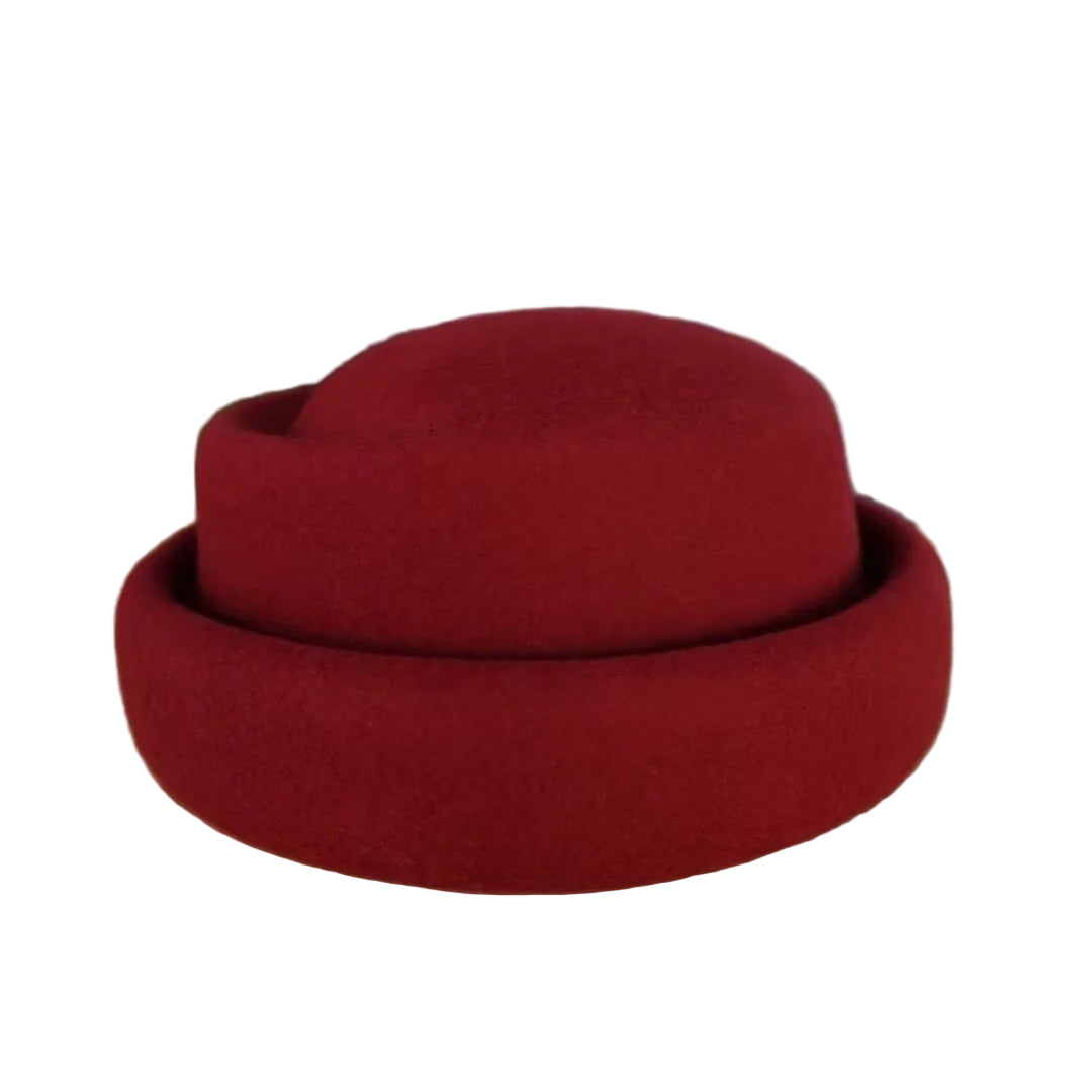 Pillbox Hat with Rolled Brim 100% Wool - Adjustable