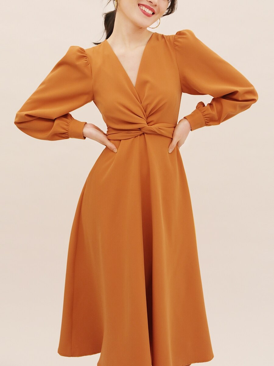 Zalinah White  Twist V-Neck Aline Wrap Midi Multiway Dress With Long Sleeves
