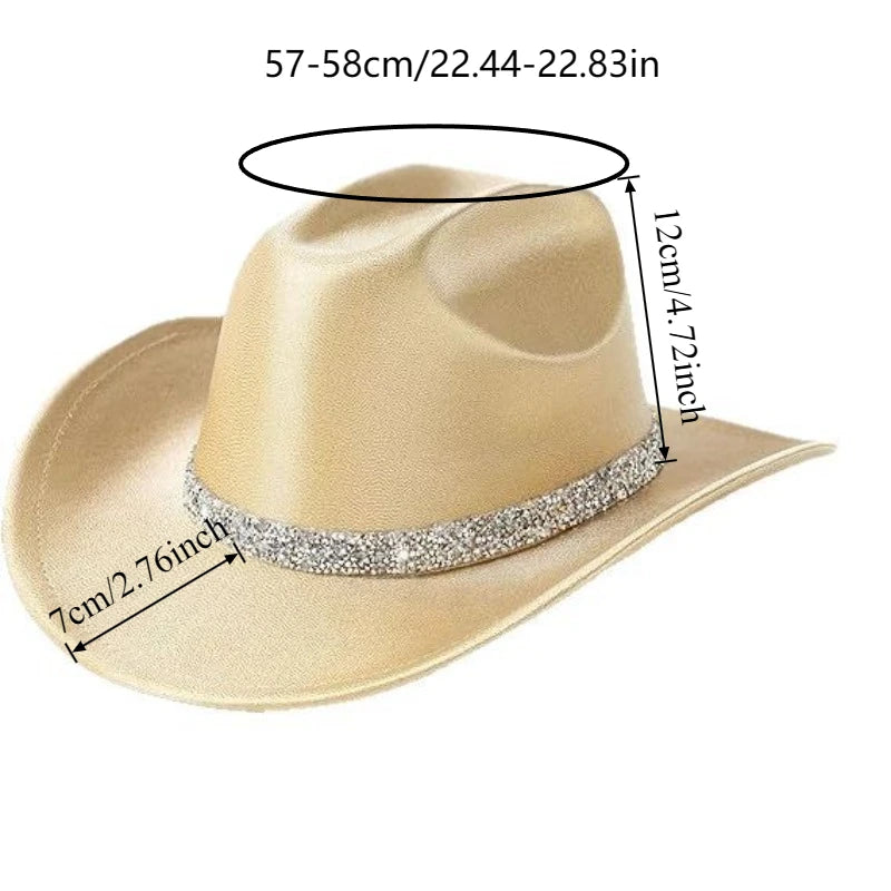 Beige cowboy hat with measurements on a white background