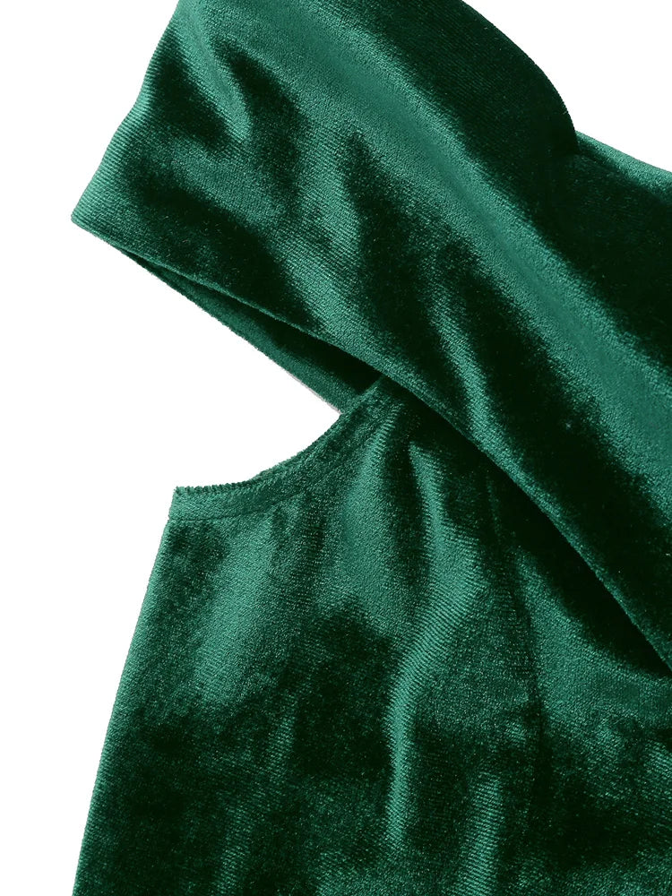 Green Velvet Bardot Knee Length Skater Dress