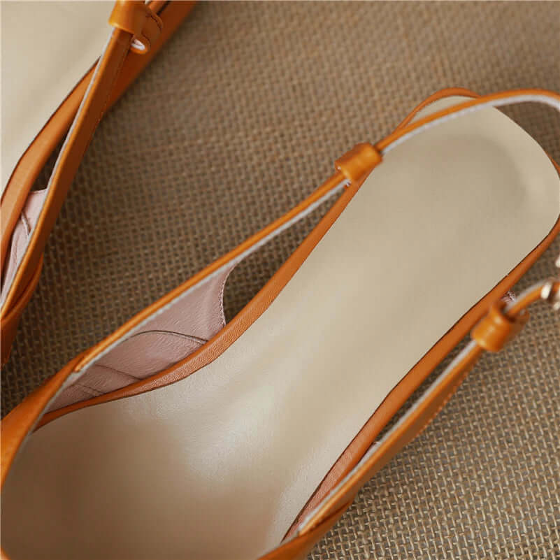 Square Toe Sling Back Flat Pumps - Ivory Leather