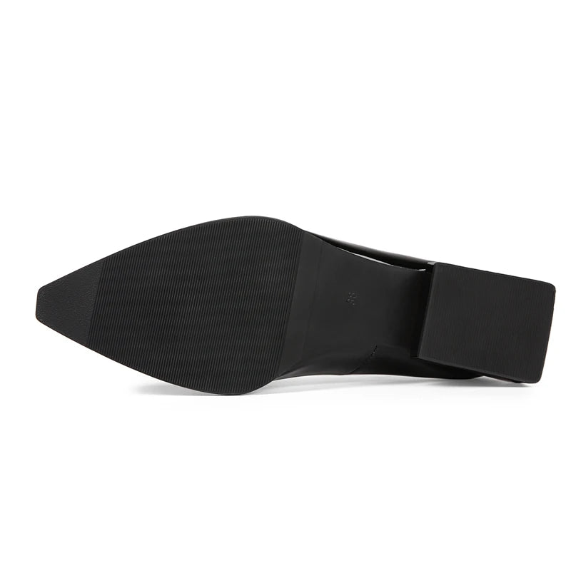 Patent Leather Low-Heel Pumps with Sculptural Block Heel