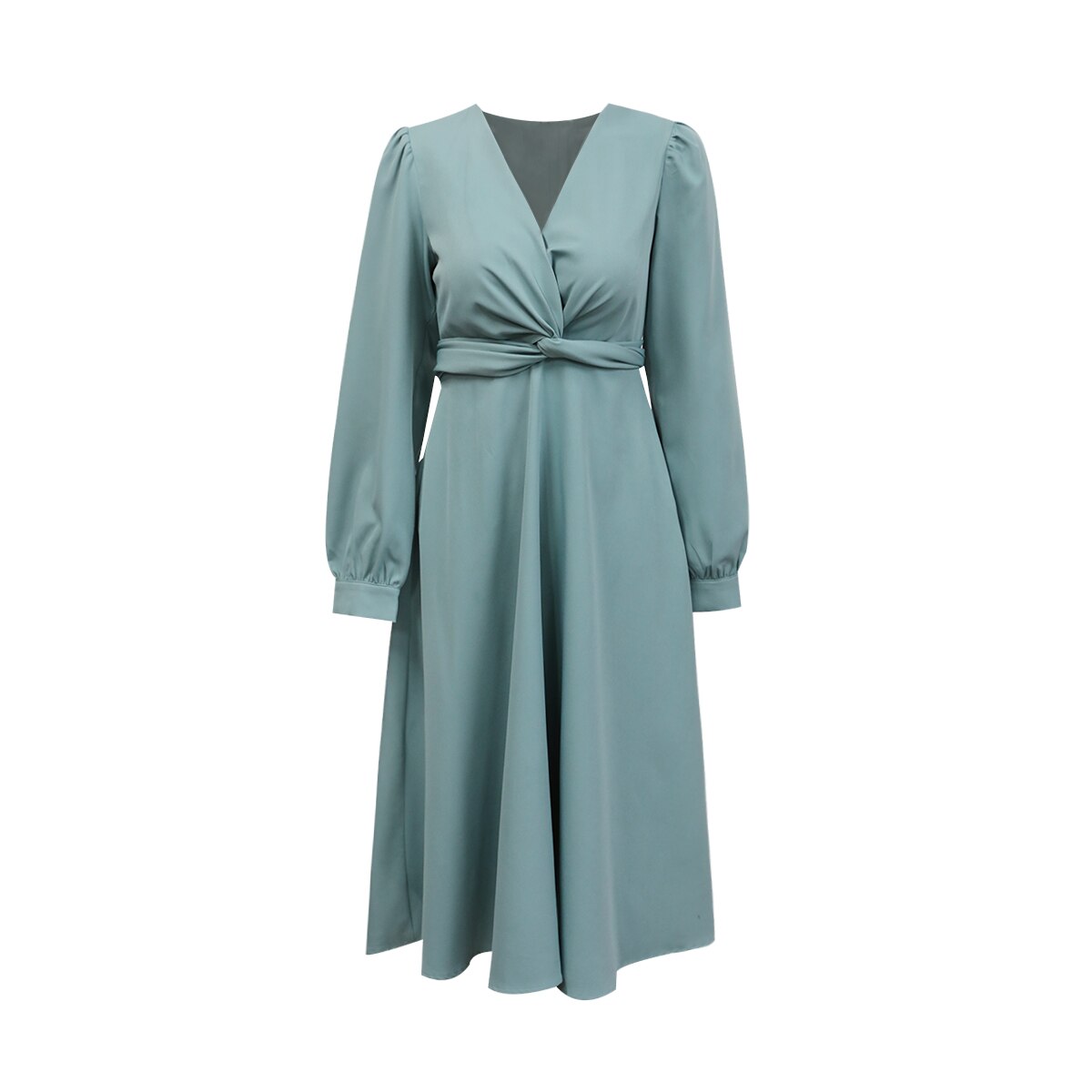 Zalinah White  Twist V-Neck Aline Wrap Midi Multiway Dress With Long Sleeves