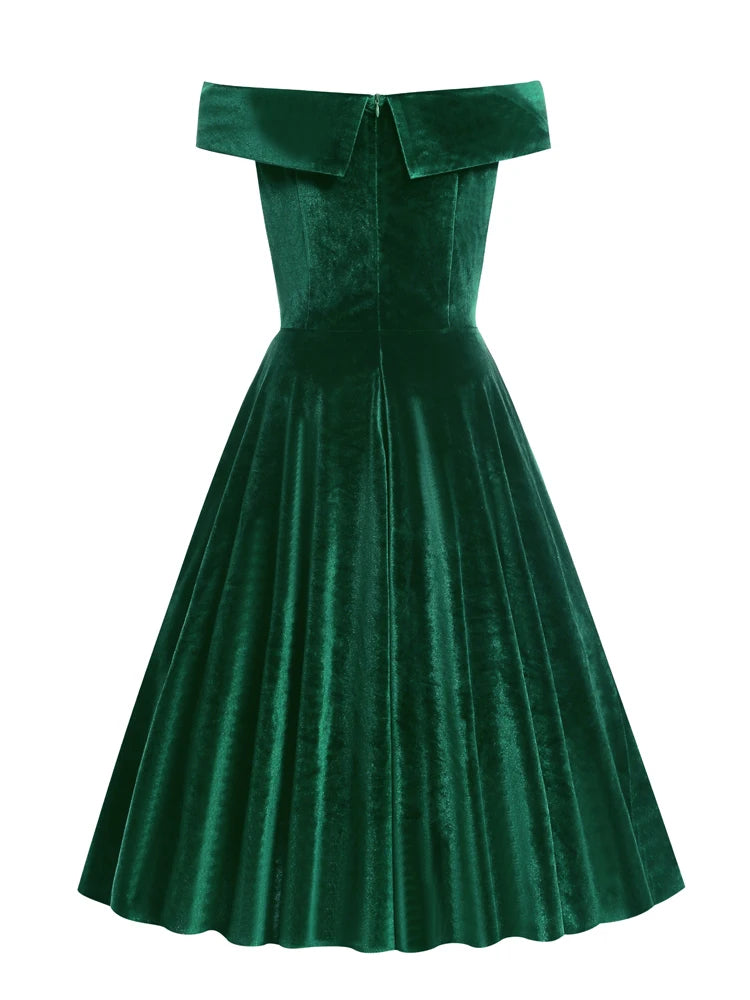 Green velvet bardot dress hotsell