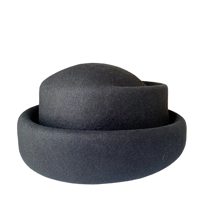 Pillbox Hat with Rolled Brim 100% Wool - Adjustable