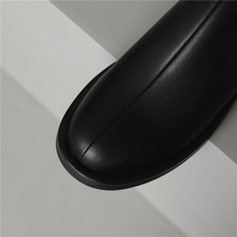 Knee High Leather Boots Flat Round Toe Equestrian Style
