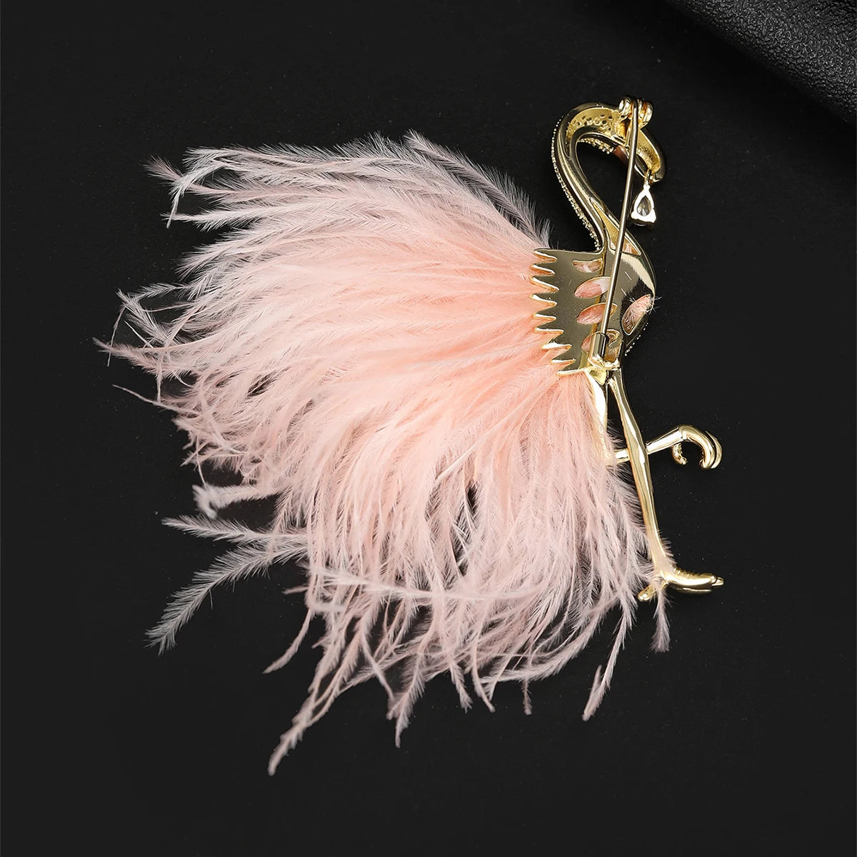 Pink Flamingo Brooch with Faux Feathers
