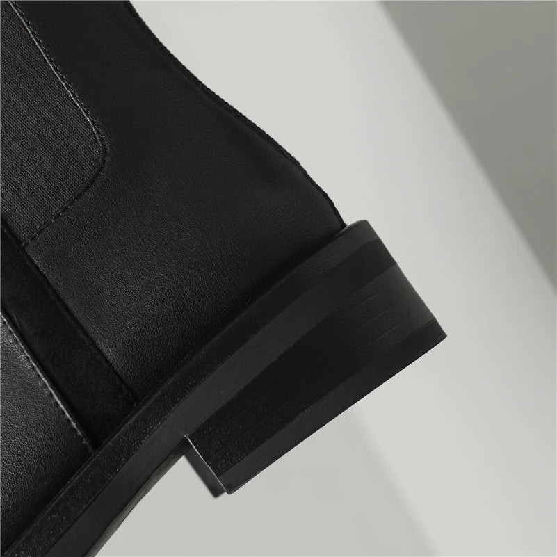 Knee High Leather Boots Flat Round Toe Equestrian Style