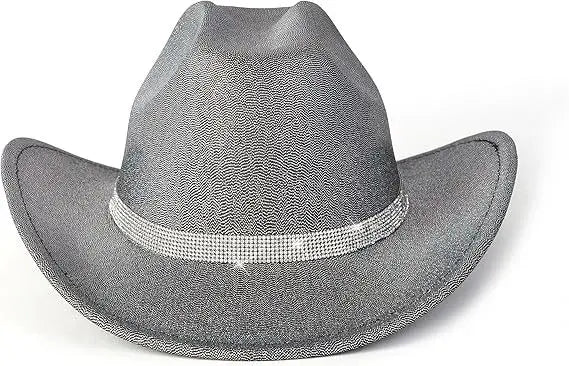 Gray cowboy hat with a white band on a white background