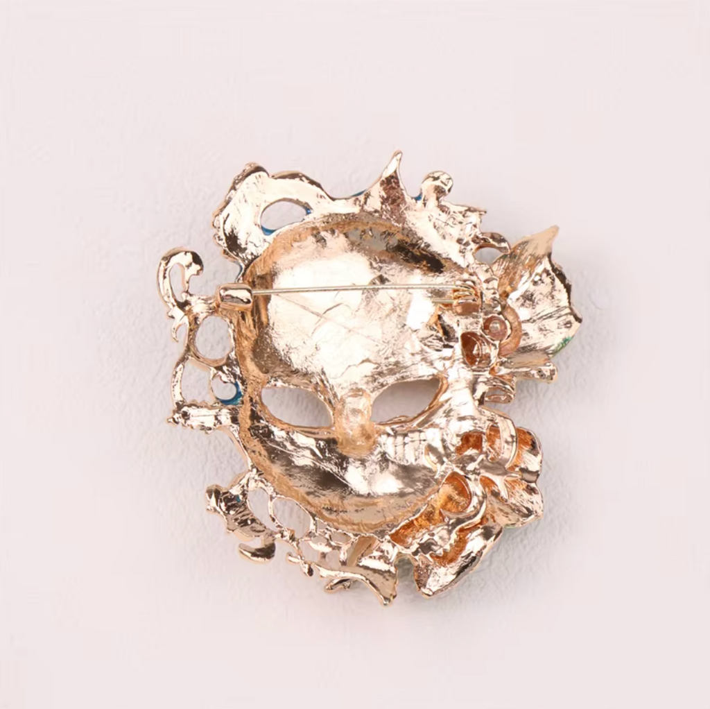 Volto Fantasy Venetian Mask Brooch - Gold