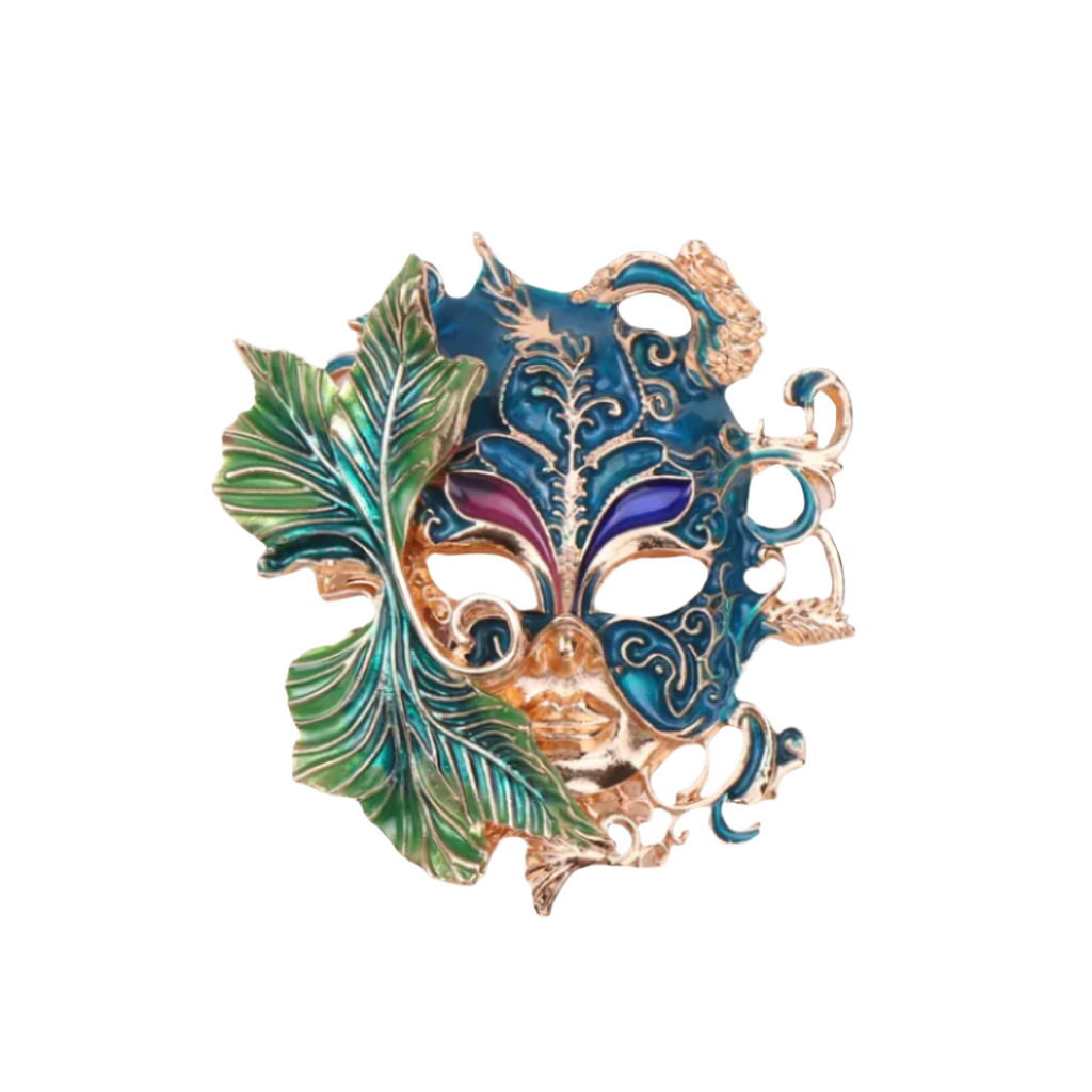 Volto Fantasy Venetian Mask Brooch - Gold