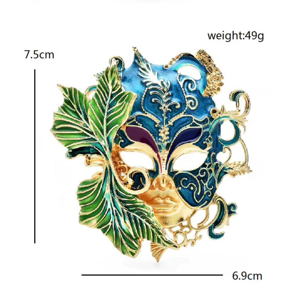Volto Fantasy Venetian Mask Brooch - Gold
