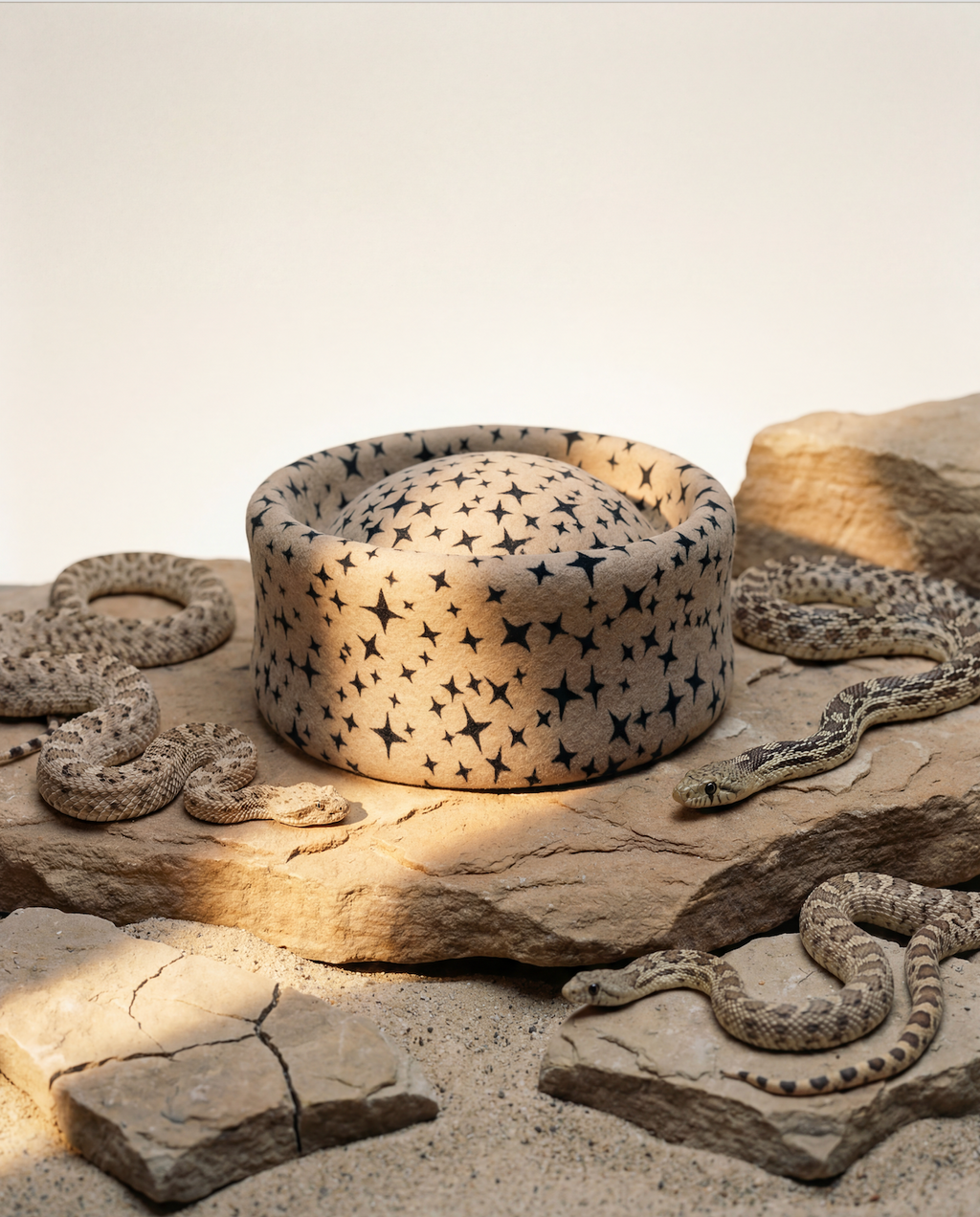 Star Print Pillbox Hat 100% Wool