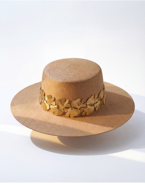 Straw Canotier with Gingko Charms