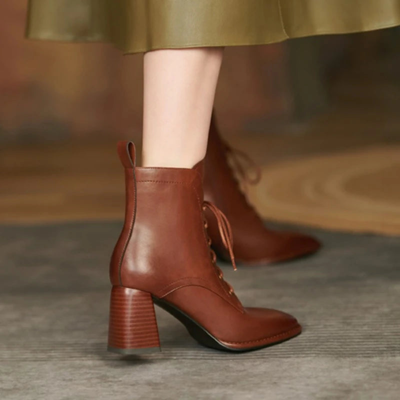 Lace-Up Leather Heeled Ankle Boots
