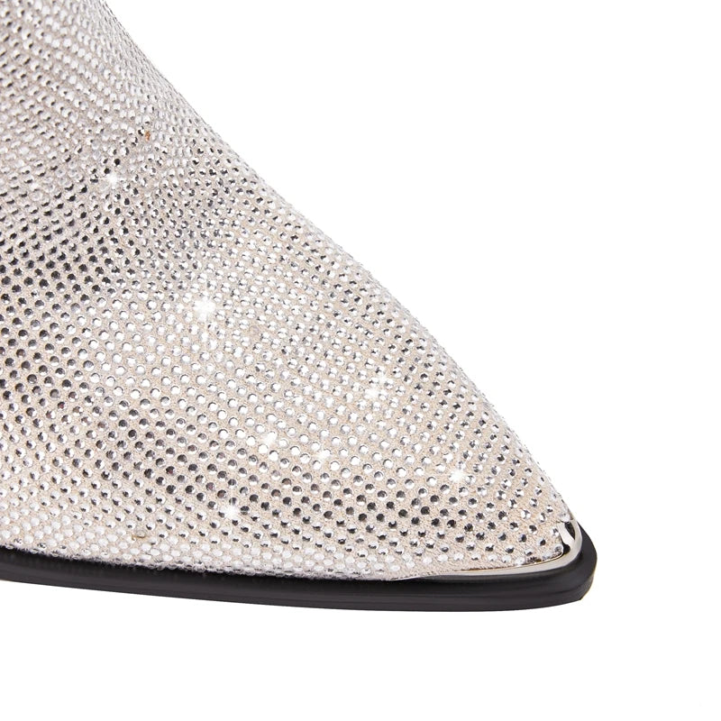 Lightning Bolt Crystal Ankle Boots in Pink & Silver | Glam Rock Statement Heels