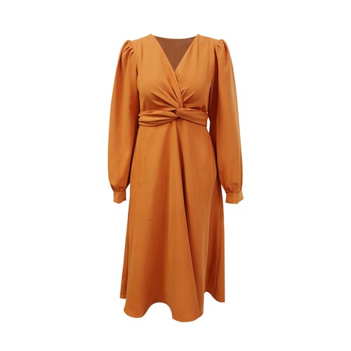 Zalinah White  Twist V-Neck Aline Wrap Midi Multiway Dress With Long Sleeves