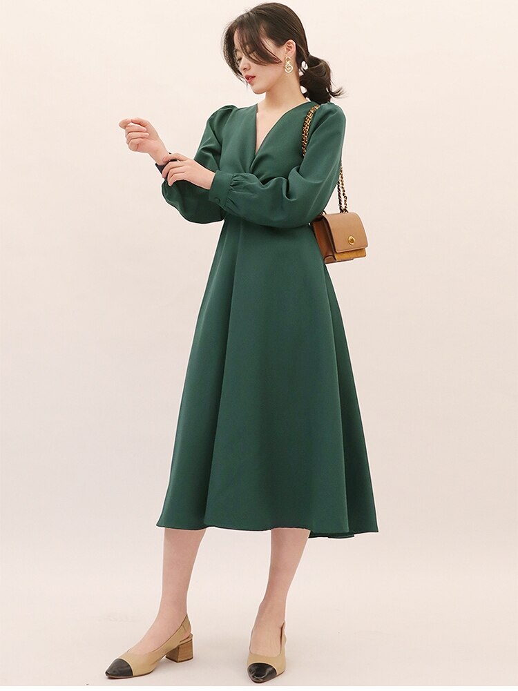 Zalinah White  Twist V-Neck Aline Wrap Midi Multiway Dress With Long Sleeves