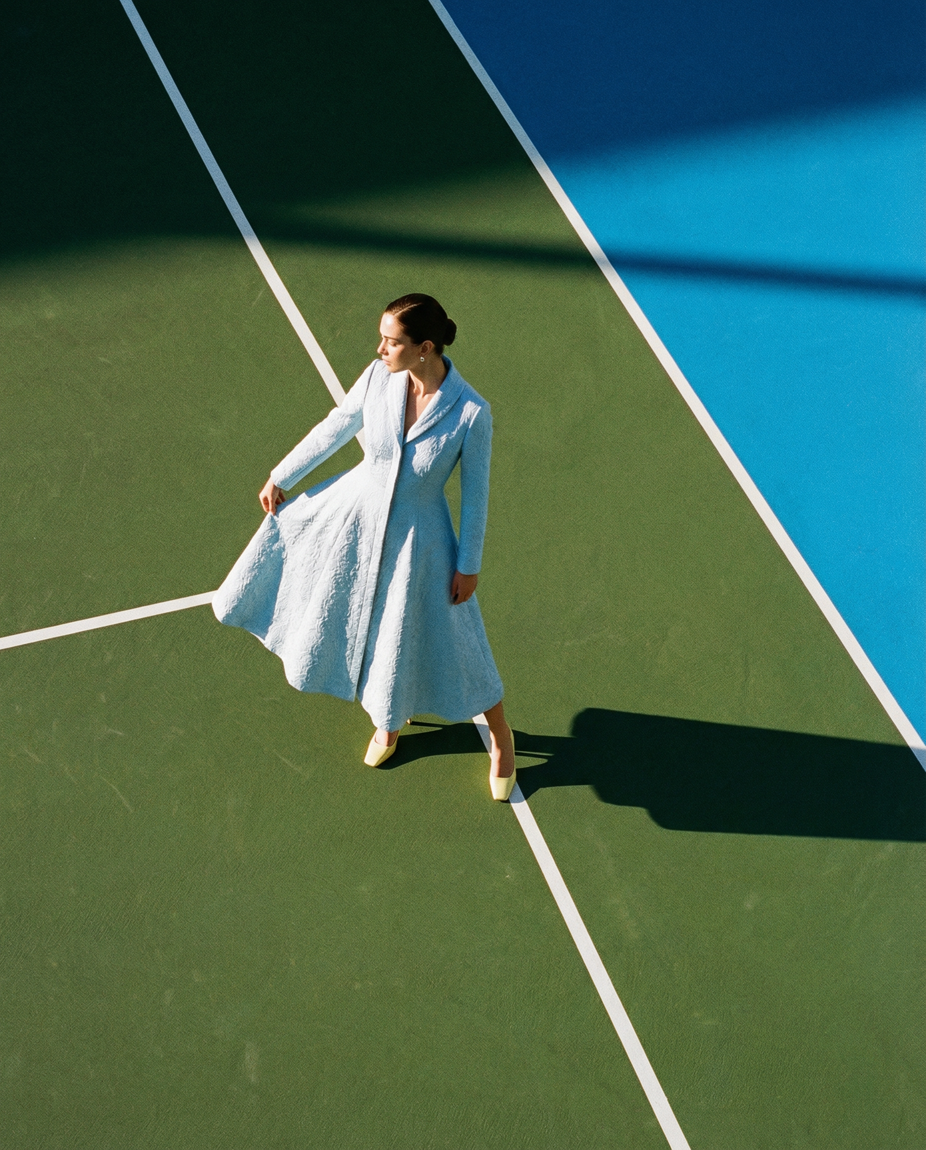 Sky Blue Structured Coat Dress with Bias-Cut Shawl Collar