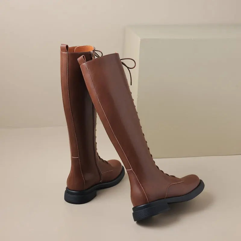 Genuine leather 2025 lace up boots