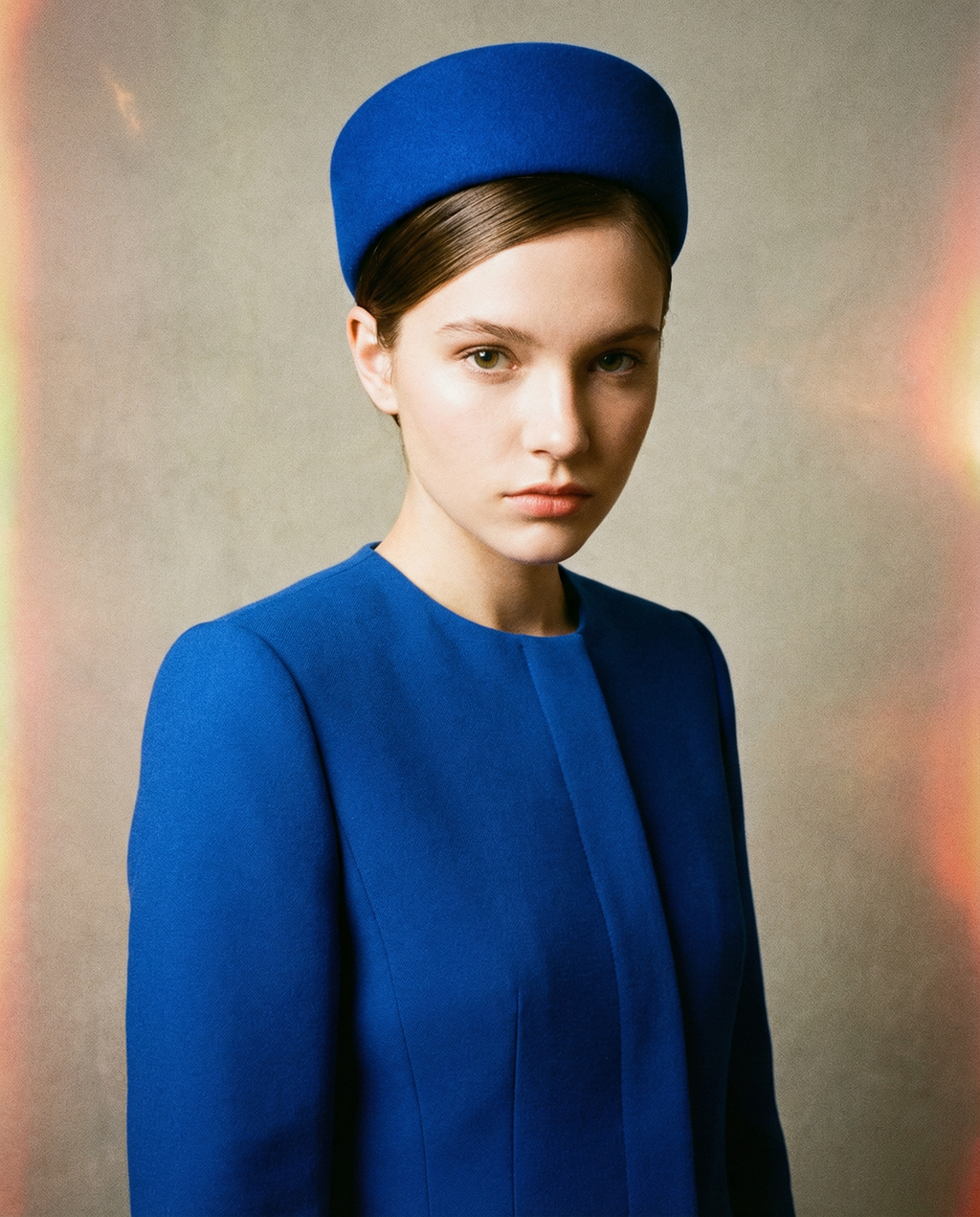 Royal Blue Pillbox Hat 100% Wool Adjustable