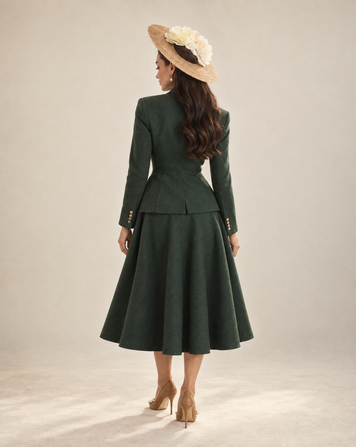 Wide-Brim Straw Halo Hat with Ivory Silk Peonies